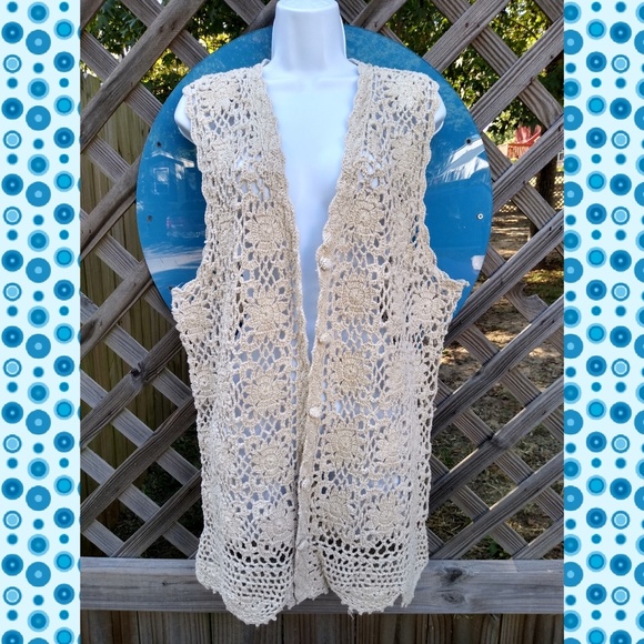 Vintage SILKTIME crochet boho vest 100% silk - Picture 1 of 5